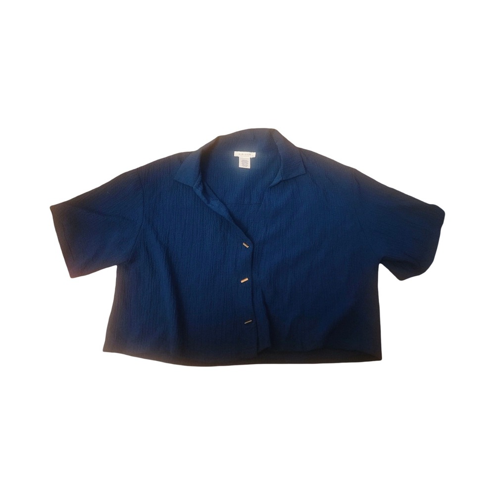 Kirious Los Angeles Womens Navy Blue‎ Textured Cropped Button Up Blouse XL